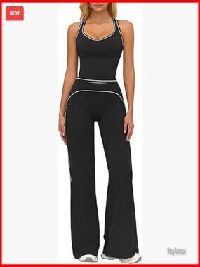 Yoga Jogger Compression Tank Top Bell Bottom Flare Pants Leggings Set